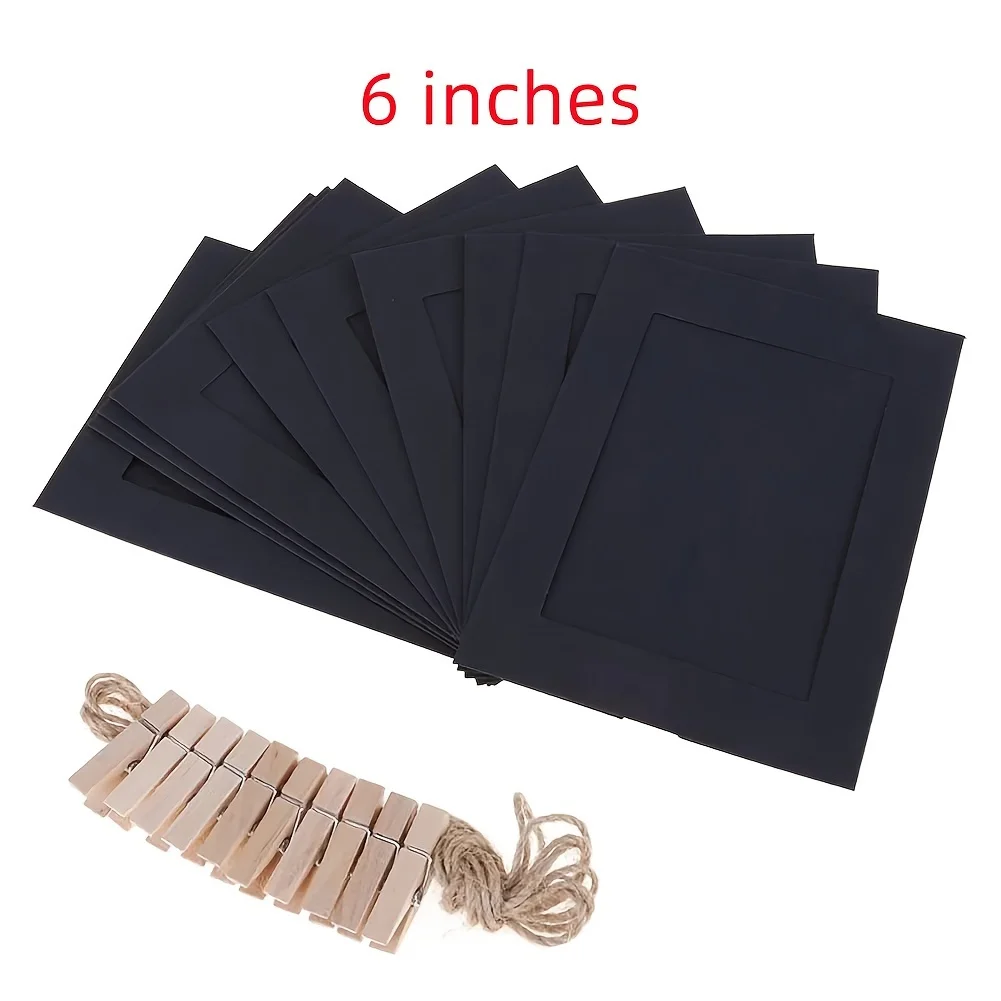 10pcs Photo Cardboard Picture Frame, DIY Paper Photo Frame With Wooden Clips, Wall Decoration, Bedroom decorative picture frame: green