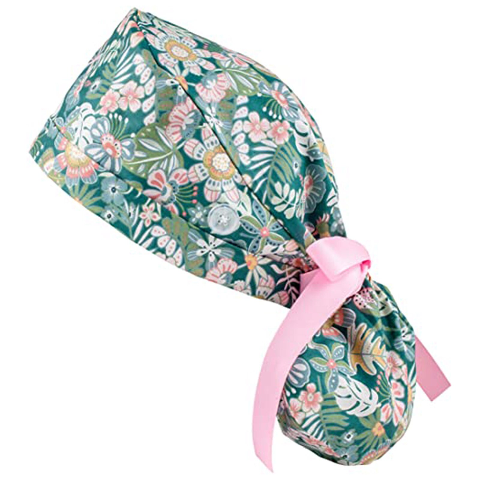 Printed Nurse Cap Nurse Cap With Buttons Bouffant Sweatband Hat For Womens Mens Casual Work Hat Gorros Enfermeria