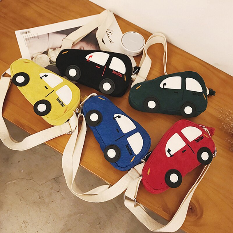 Mini bolsos cruzados a la para niños y niñas, bandoleras en forma de coche con bonitos dibujos animados,