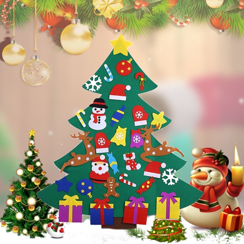 Kids Diy Vilt Kerstboom Decoratie Kerstman Sneeuwpop Ornamenten Kinderen Jaar Thuis Party Xmas Versiering