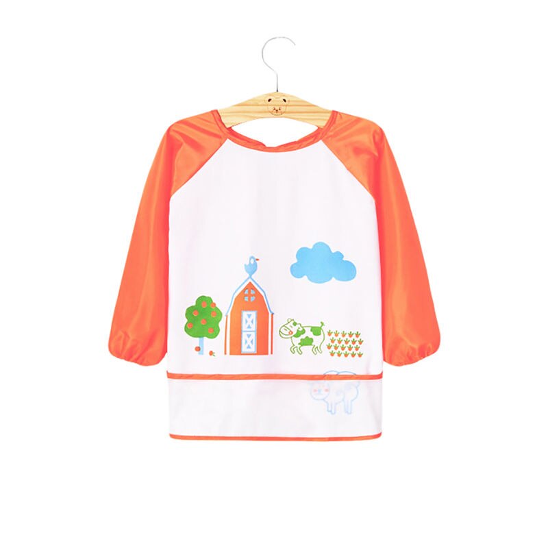 Lovely Kid Toddler Infant Newborn Baby Boy Girl Waterproof Long Sleeve Bib Cartoon Feeding Apron Rain wear: cow