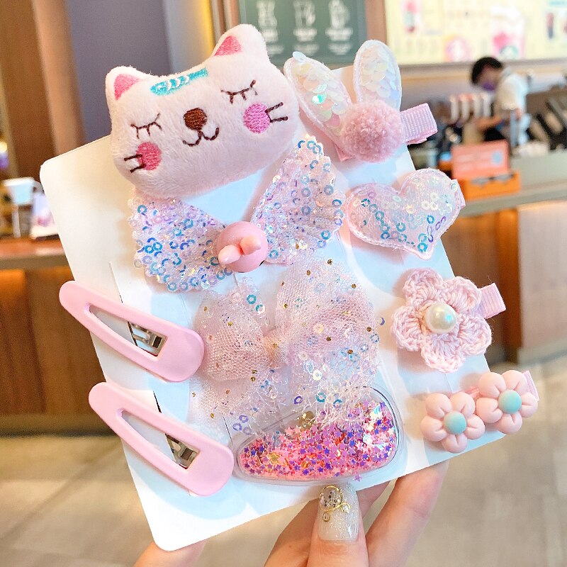 18/24 Stks/set Baby Haar Clips Haarband Bows Baby Girl Haaraccessoires Hoofdband Meisjes Chiffon Cartoon Haarspeldjes Elastische Haar band: Cat-10 Pcs-Bag