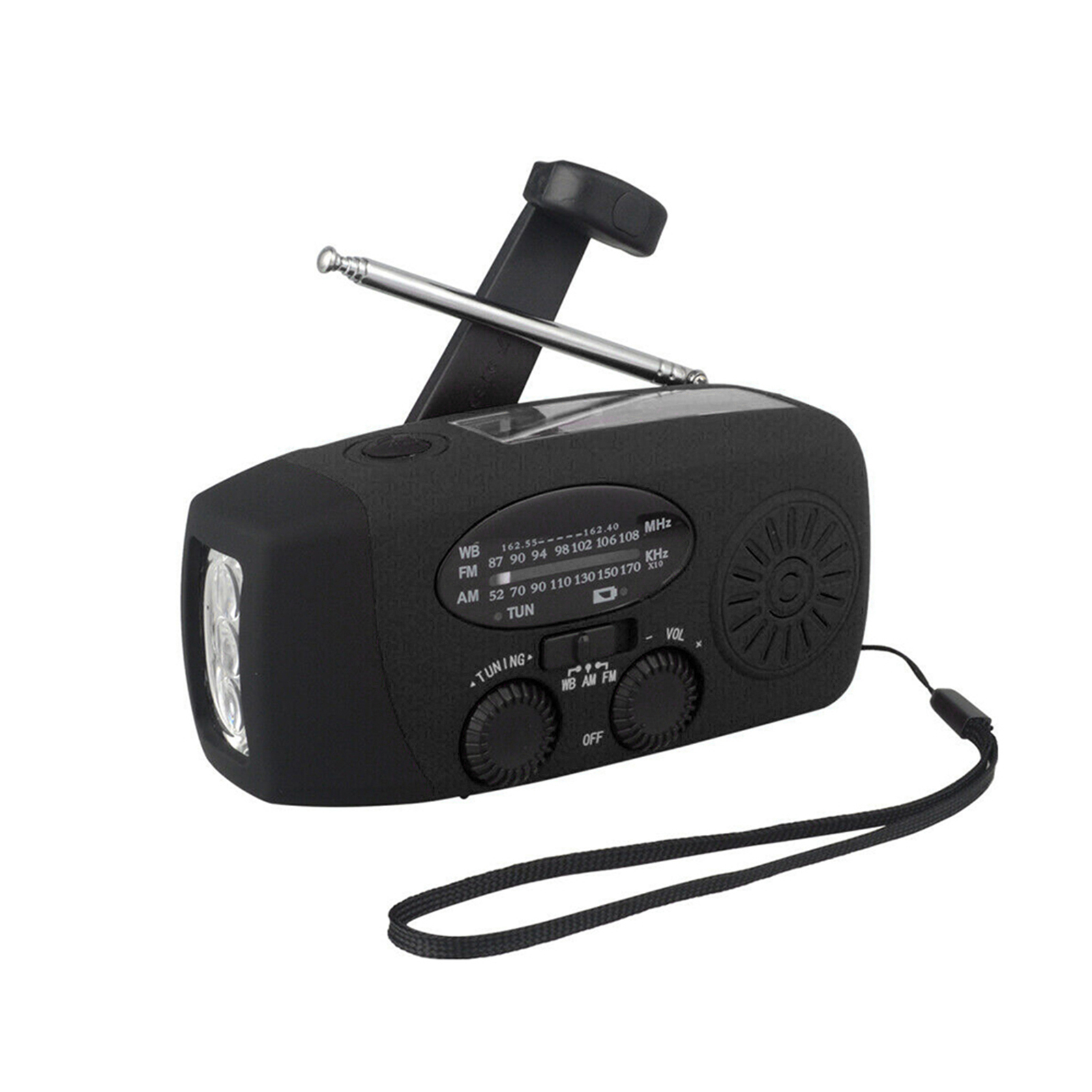 Draagbare Radio Am/Fm/Wb Radio Zaklamp Leeslamp Noaa Weer Power Bank Voor Emergency Zonne-energie Crank emergency Radio: Black