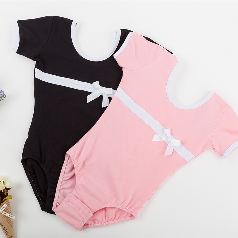 Cotton Short Sleeves Girls Leotards Ballet Dance Bodysuit Kids Gymnastics Dance Leotard pink black Ballerina Outfit
