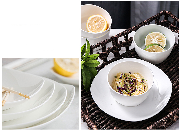 7 inch, plain white bone china square dinner plates, porcelain rectangular dish, white crockery cake candy plates,