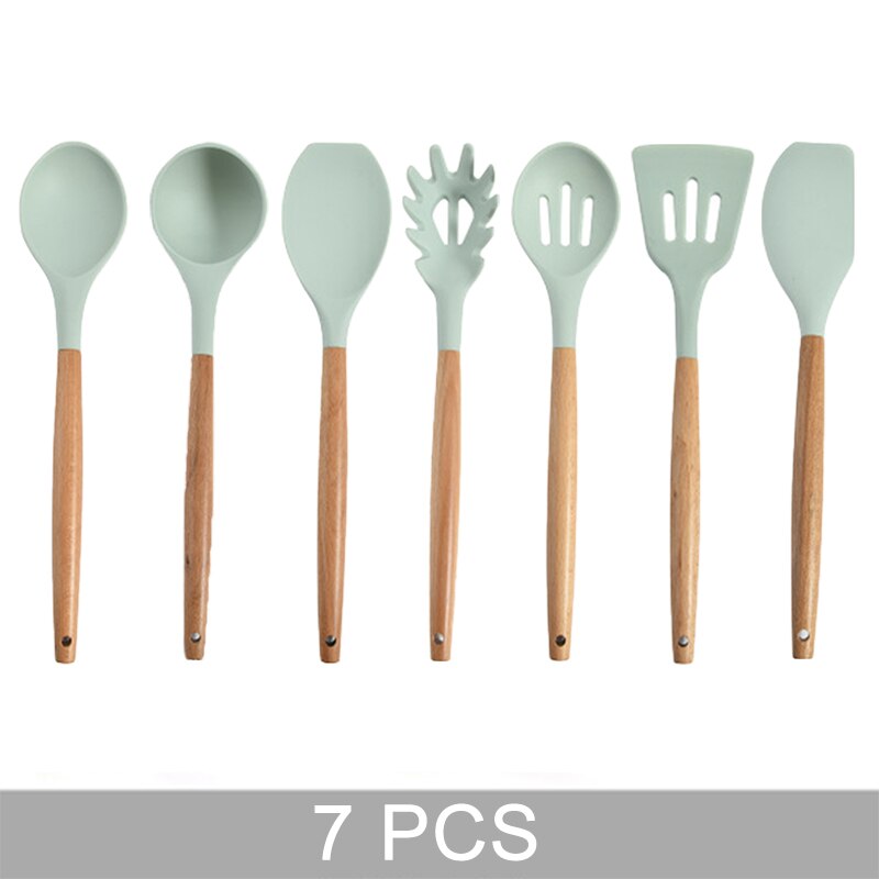 Blue Silicone Kitchen Utensils Set Heat Resistant Nonstick Baking Cooking Tools Kitchenware Accessories 2/3/4/5/6/7/8/9 Pieces: 7 PCS