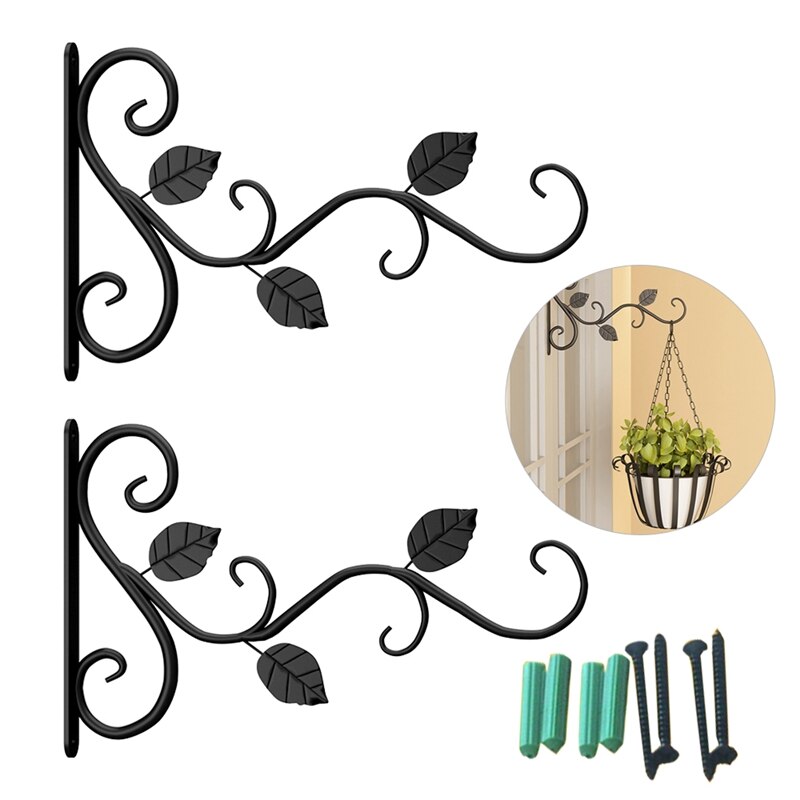 2 Pcs Plants Bracket Wall Hanging Flower Pot Support Bracket Hook Iron Hanger Plants Holder Balcony Home Decoration