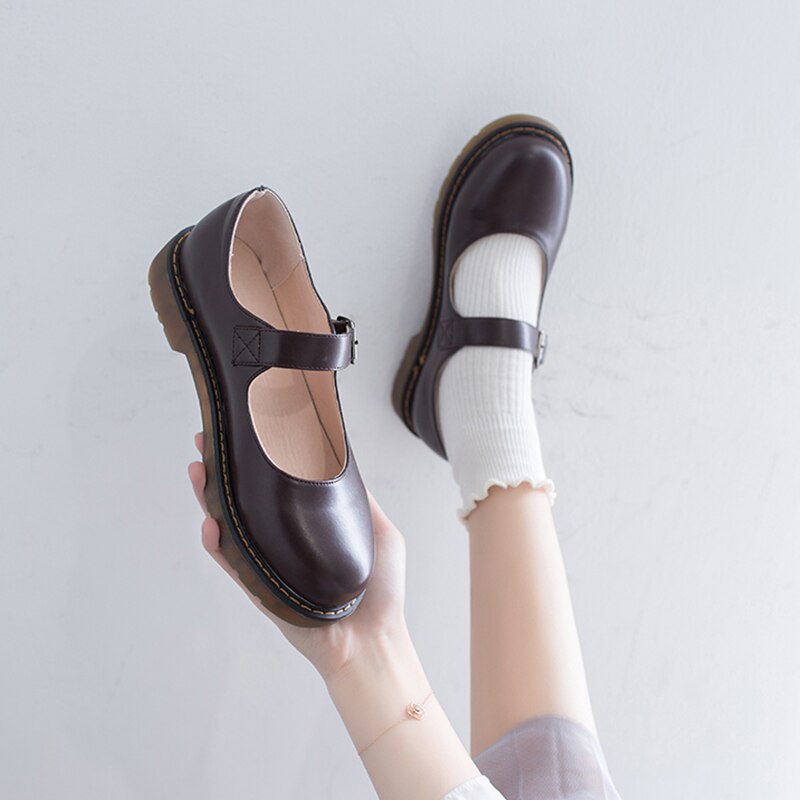 Petit japonais chaussures en cuir femmes anglais printemps étudiant collège Style rétro Mary Jane chaussures soeur souple basique Jk uniforme Sho