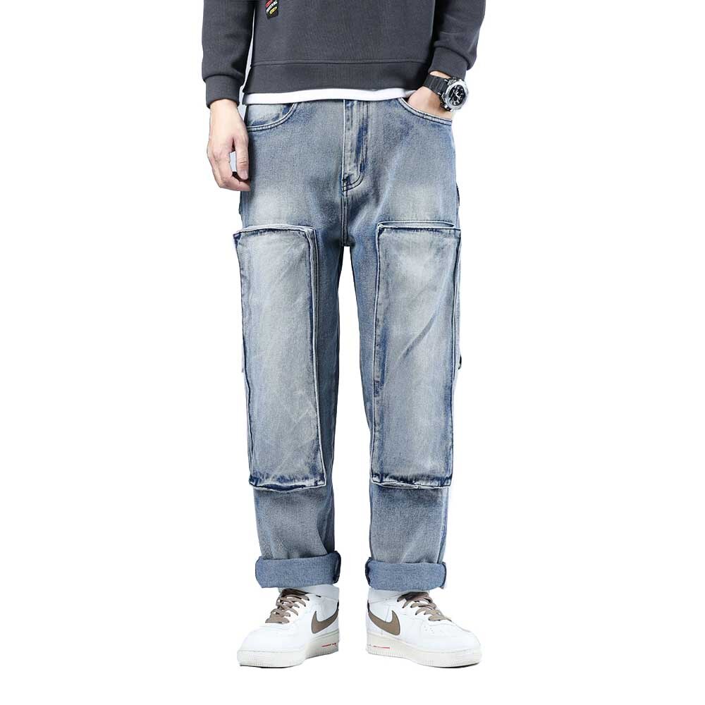 Løse baggy harem jeans mænd cargo bukser lige plus størrelse bukser cowboy hiphop jeans bukser streetwear herretøj