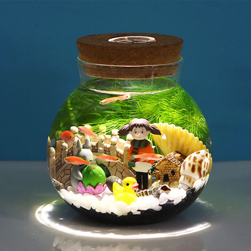 Aquarium Small Fish Tank Micro-view Viewing Aquarium Landscaping Fighting Fish Tank Glass Ecological Bottle Aquarium Accessories