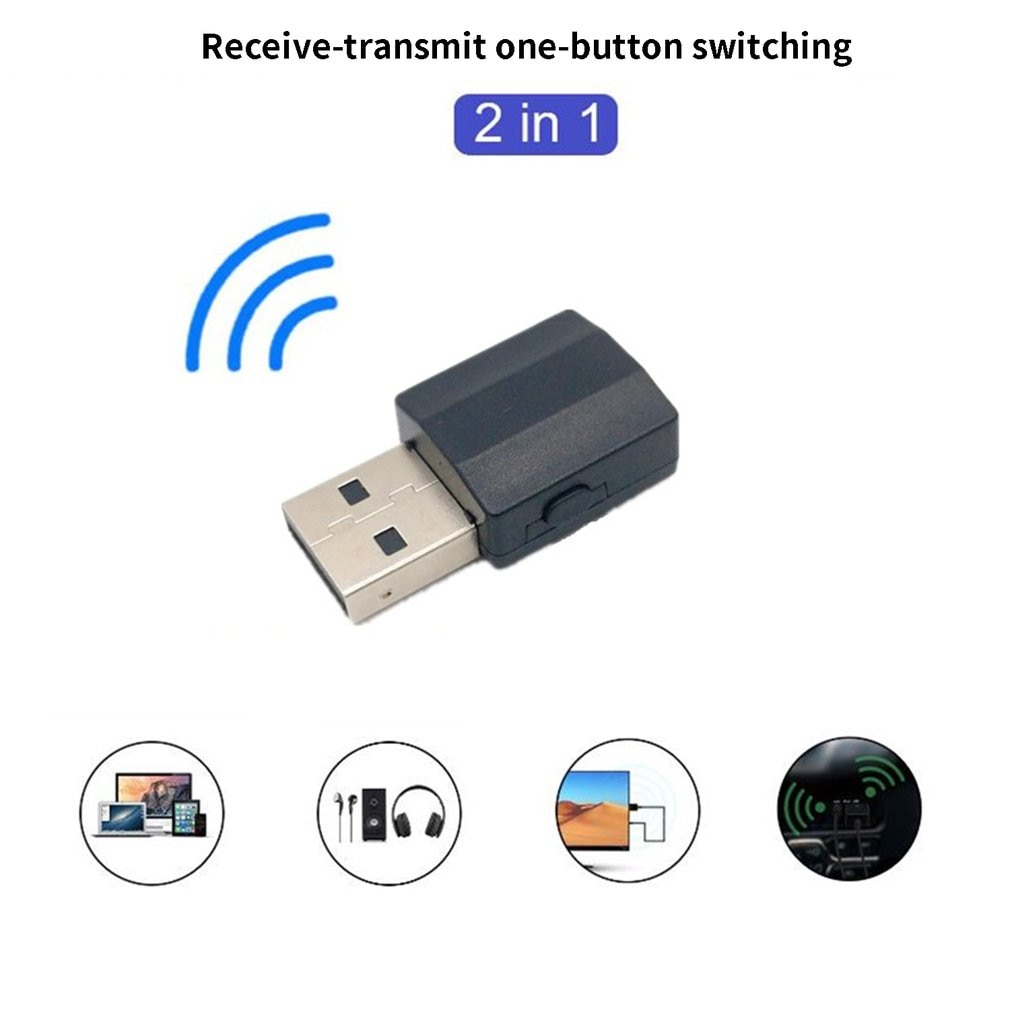 2 In1 Bluetooth 5.0 Audio Receiver Transmitter Wireless Adapter Mini 3.5mm AUX Stereo Bluetooth Transmitter for TV PC Car Double