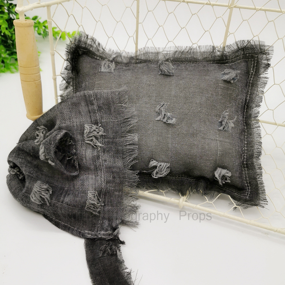 2 stks/set Poseren Zitzak Voor Pasgeboren Fotografie Props Kussens + Hoed Flokati Mand Vullen Accessoires Baby Foto Schieten Studio: Dark Gray