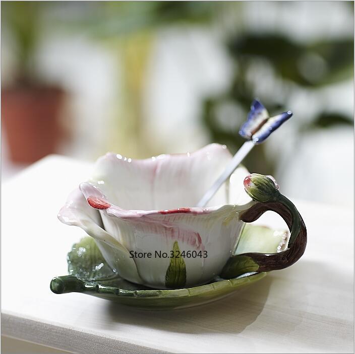 Pink rose cup ceramic cup Teacup Set Coffee Cup Herbal Tea Set Cute Wedding Cup Saucer Spoon Combination