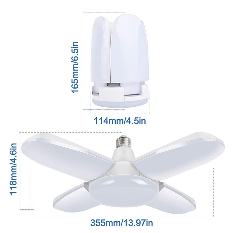 80W 156 LED luz de techo garaje E27 Deformable Led Garage lámpara con 4 paneles ajustables 360 iluminación garaje luz Led
