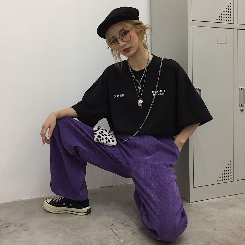 Dragsko lila byxor vida ben baggy kvinnor byxor med hög midja harajuku koreanska byxor dam streetwear hip hop joggare