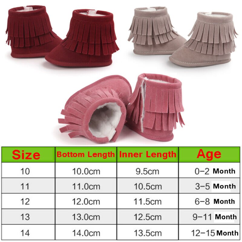 Emmamaby 0-18M niño pequeño bebé niña Botas de invierno borla Patchwork sólido suela suave de algodón infantil botas de nieve