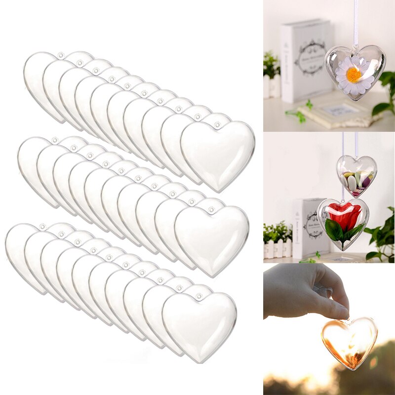 Esfera rellenable de plástico transparente para decoración de fiestas, 30 Uds., forma de corazón, bricolaje