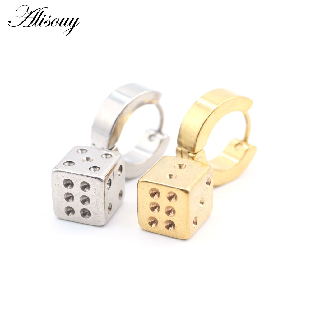 Alisouy 2 Stuks Punk Rvs Stud Huggie Hoop Oorbellen Voor Vrouwen Mannen Cube Vierkante Dice Dangle Oorbellen Hiphop Goth oorbellen