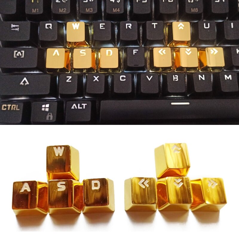 8pcs Metal Keycaps WASD ARROW Zinc Alloy KeyCap Backlit Key Cap For Cherry MX Switch Mechanical Keyboard OEM Profile