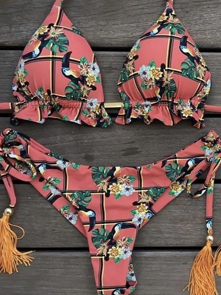 Sexy Bikini Set 2 piece Stamp Sport Swimwear Women Beachwear Push-Up Padded Swimsuit Bodysuit Exquisite Bather