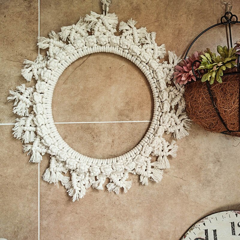 Espejos bohemios decorativos para colgar del sol en la pared, para dormitorio, decoración de pared hecha a mano de macramé, espejo grande, decoración para la habitación del hogar: Without Mirror