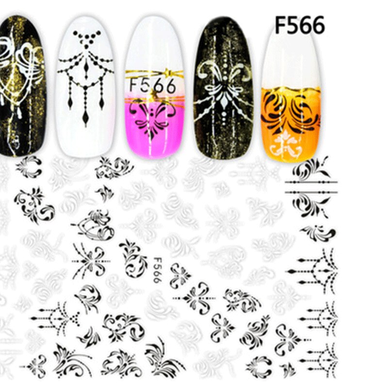 1 Vel Zwart Wit 3d Nail Art Stickers Bloemen Bladeren Geometrie Nail Stickers Nagel Folie Nagels Art Nail Decoratie Nail art