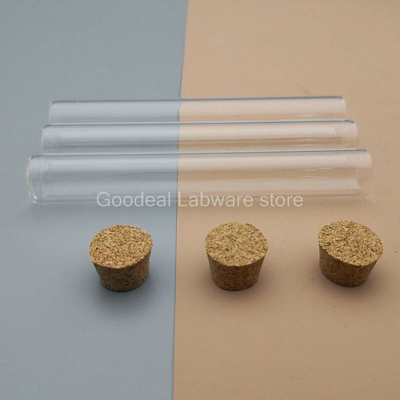 Tubo de ensayo de vidrio grueso con fondo plano y tapones de corcho para material escolar, tubo de ensayo de 15x100mm, 10 piezas/20 piezas/50 piezas/100 piezas