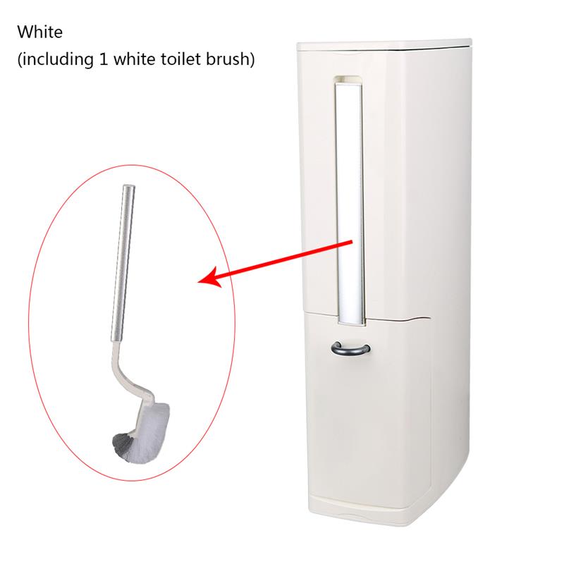 Narrow Plastic Trash Can Set with Toilet Brush Bathroom Waste Bin Dustbin Trash Cans Garbage Bucket Garbage Bag Dispenser: White