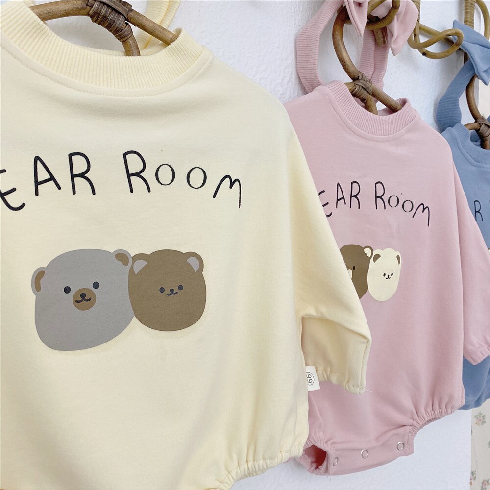Milancel Baby Kleding Schattige Beer Patroon Baby Jongens Bodysuit Lange Mouwen Peuter Meisjes Jumpsuit Baby Hoofdband