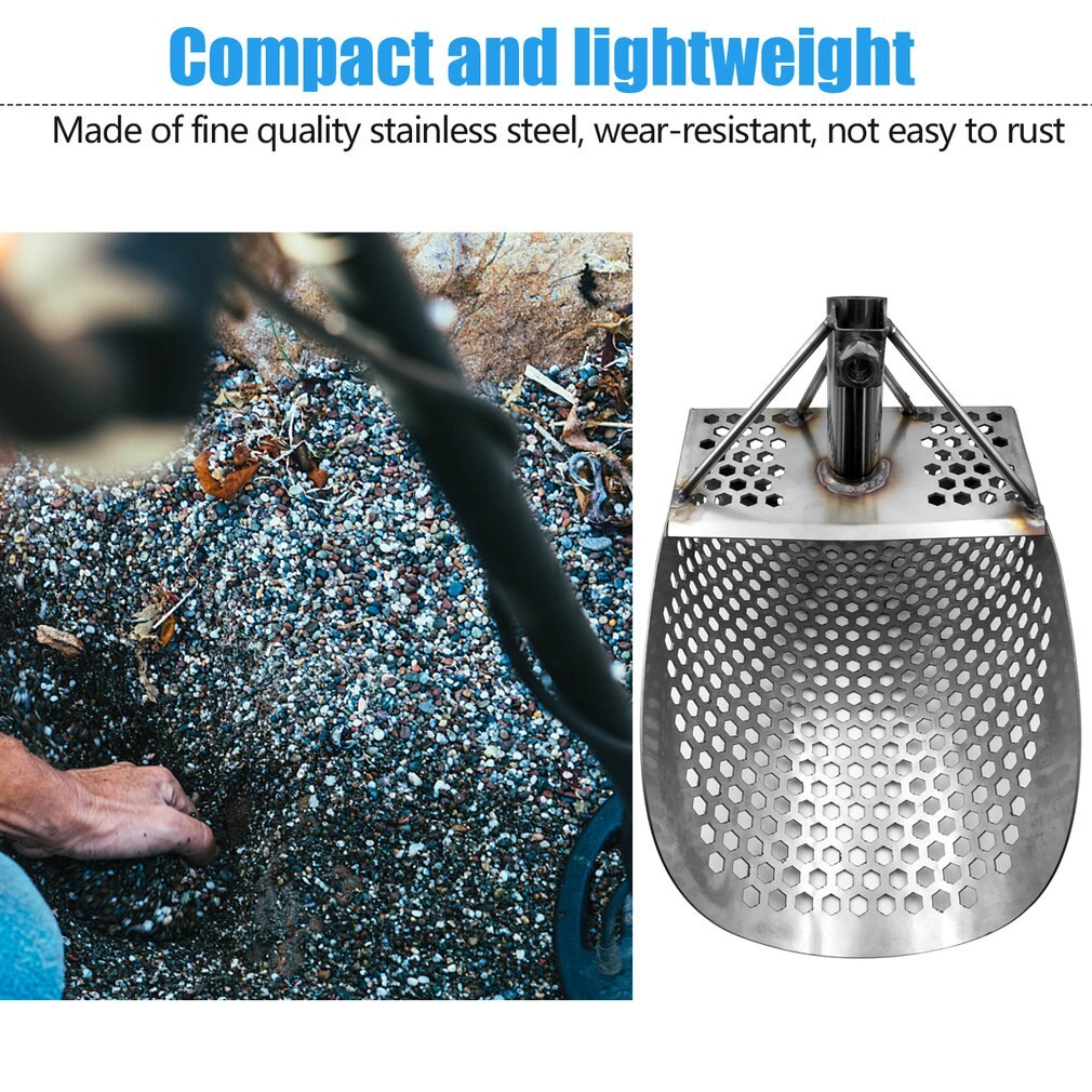 Beach Sand Scoop with Handle Metal Detecting Tool Stainless Steel Detector Water Metal Detecting Fast Sifting Metal Detector