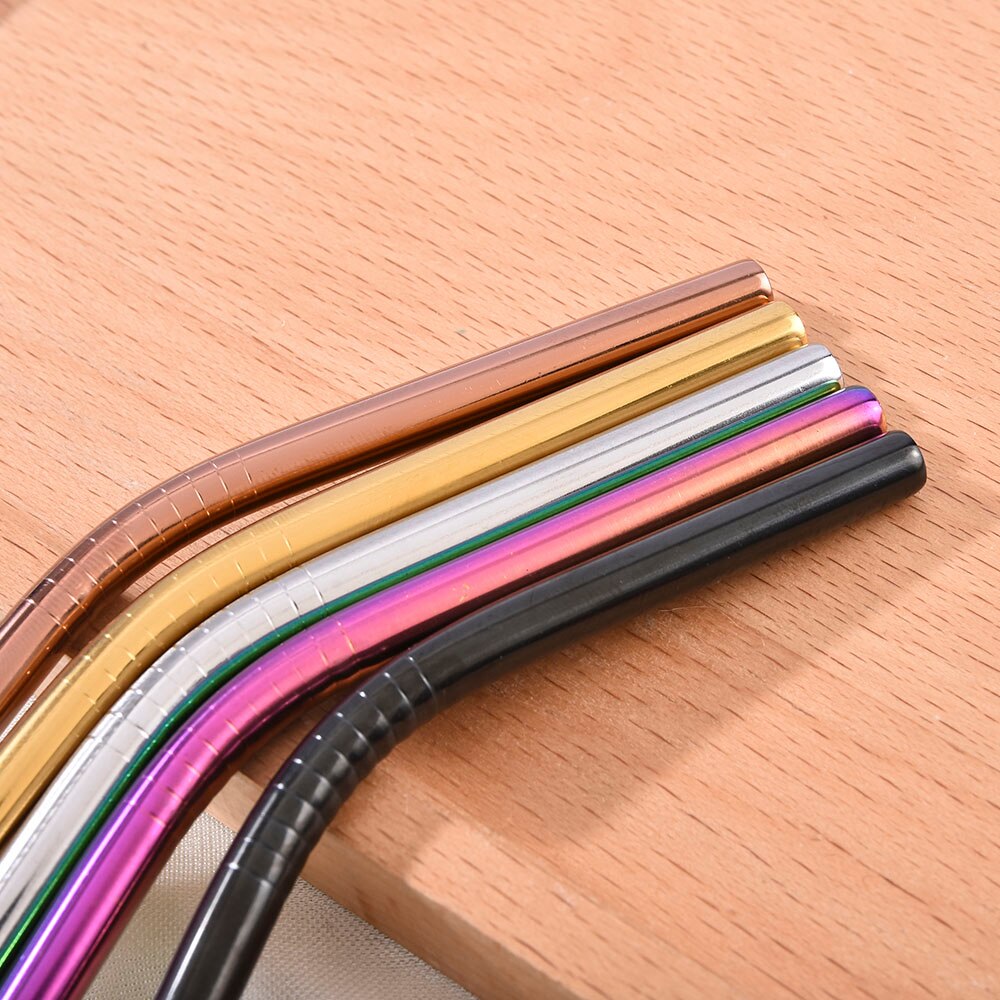 Rainbow Color Reusable Metal Straws Set with Cleaner Brush 304 Stainless Steel Drinking Straw Milk Bar Party Drinkware