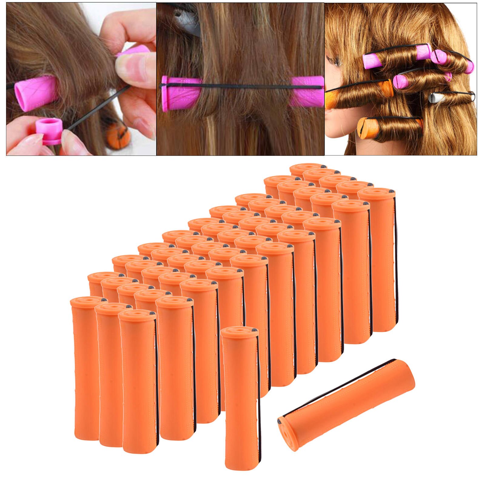 Varillas para rizar el cabello para mujer, rodillos de pelo largo y corto sin calor, herramientas de peluquería con banda de goma, 1 paquete