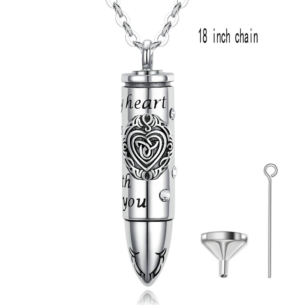 Eudora-colgante de urna de plata de ley 925 auténtica, cápsula de bala, urna de cenizas conmemorativa de cremación, collar, joyería Vintage, G018: with 18 inch chain