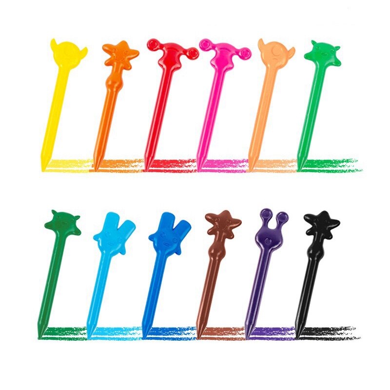 12PCs 12 Colors Alien Crayon Cute Children Students Graffiti Pens Painting Drawing Stationery Supplies: Default Title
