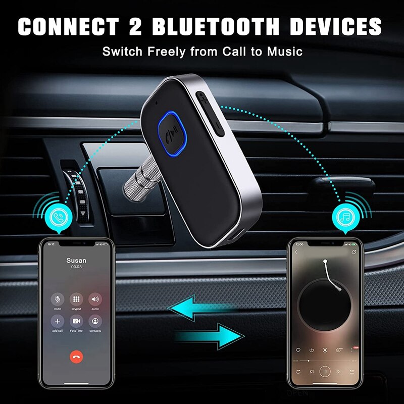 Bluetooth 5.0 Receiver For Car,Noise Cancelling Bluetooth AUX Adapter,Bluetooth Music Receiver For Home Stereo