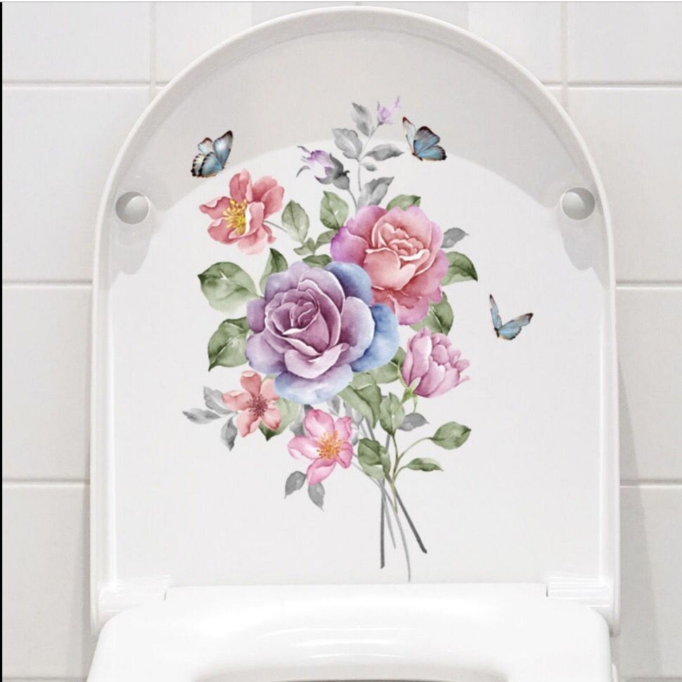 Smukke farverige blomster toilet sæde badeværelse dekoration pvc toilet gulv klistermærker wc indretning toilet bundet hanako kun klistermærker: Hm001