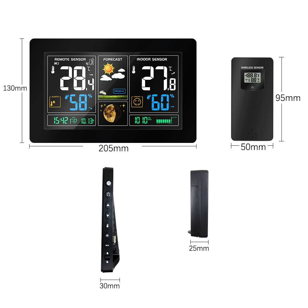 Digital Display Weather Forecast Clock indoor/outdoor sensor Thermometer hygrometer Radio Control Time