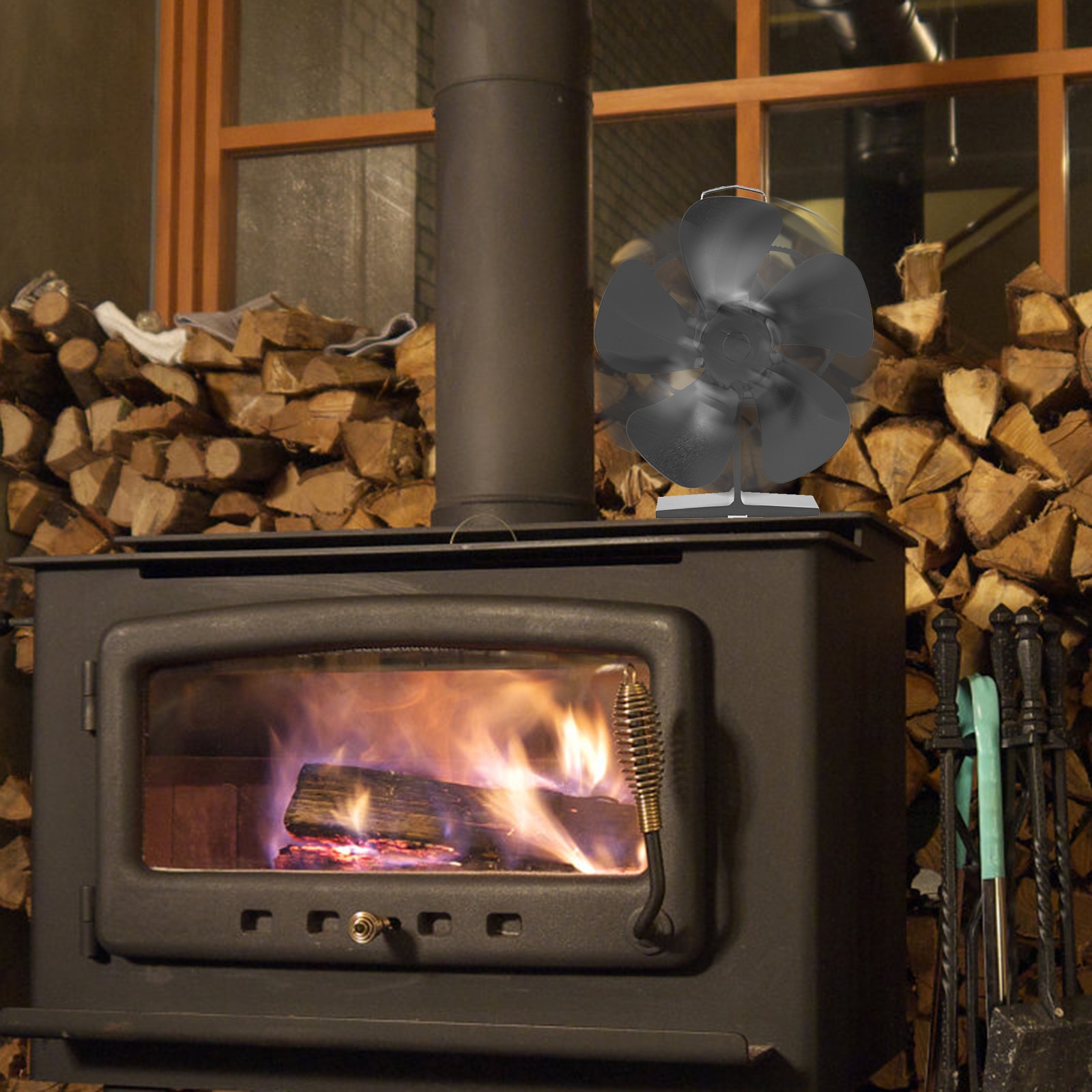 Ventilador de chimenea de alta temperatura, 5 aspas, silencioso, respetuoso con el medio ambiente, para estufa de leña, 55 ℃ ~ 350 ℃
