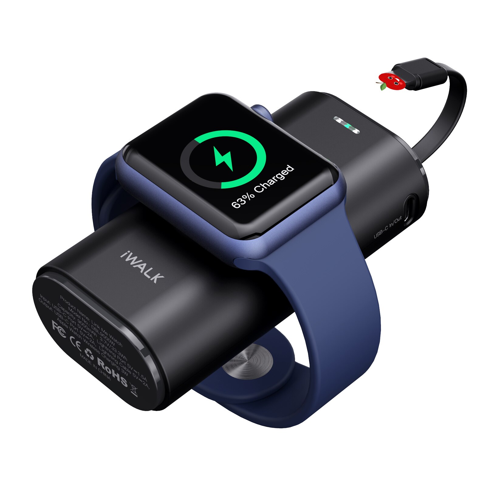 iwalk Power Bank 9000mAh with Built in Cable iOS watch and Phone Charger Power Bank: Black 9000mAh