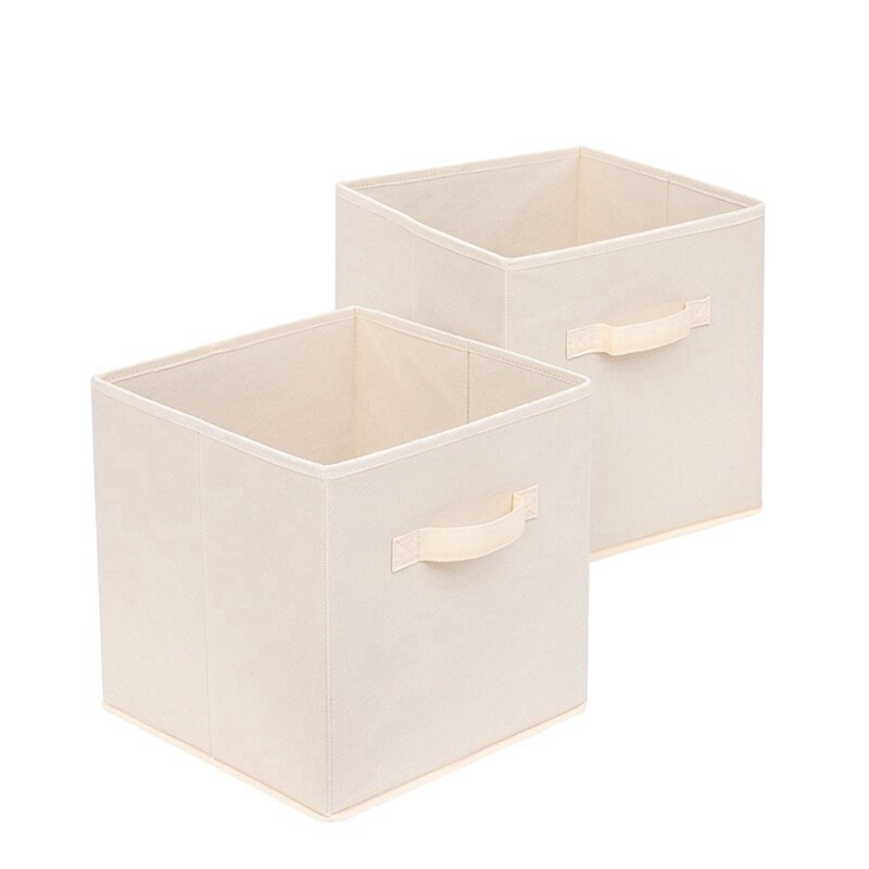 2PCS Fabric Storage Cubes, Foldable Storage Cubes Organizer With Handle, Cubes Storage Bins For Closet And Shelf: Beige