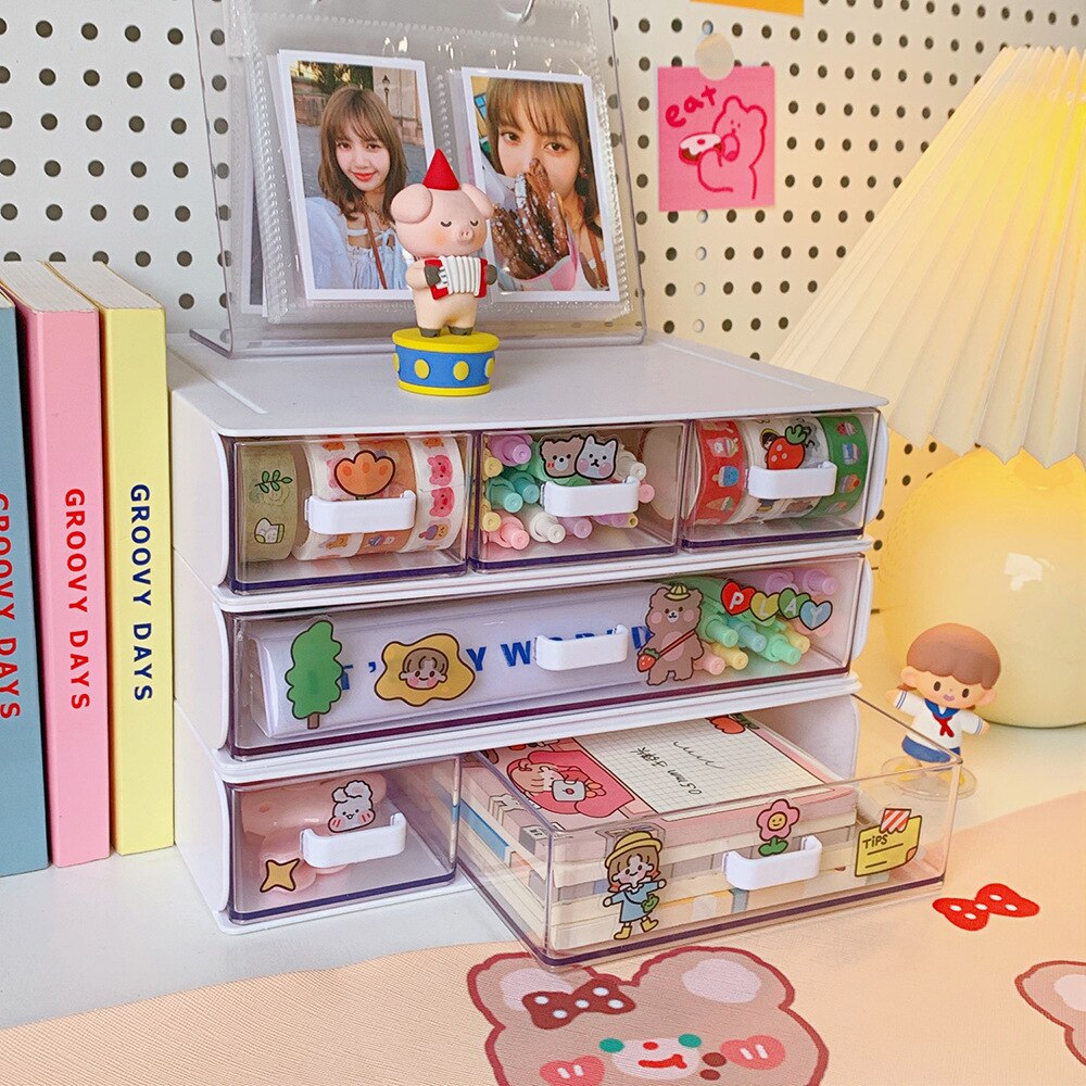 Boîte de rangement de bureau en acrylique, organisateur de tiroir, support anti-poussière, boîte de tri de papeterie de bureau pour étudiants, organisateur multifonction