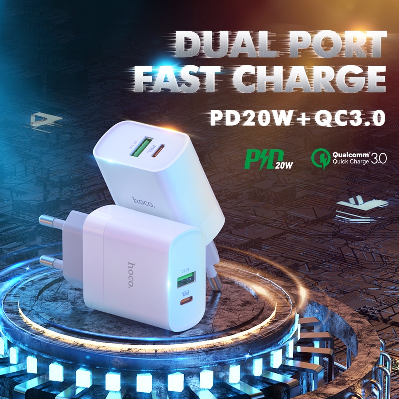 HOCO USB Charger Quick Charge QC PD Charger 20W QC4.0 QC3.0 USB Type C Fast Charger for iPhone 11Pro X Xs 8 Xiaomi Phone EU Plug