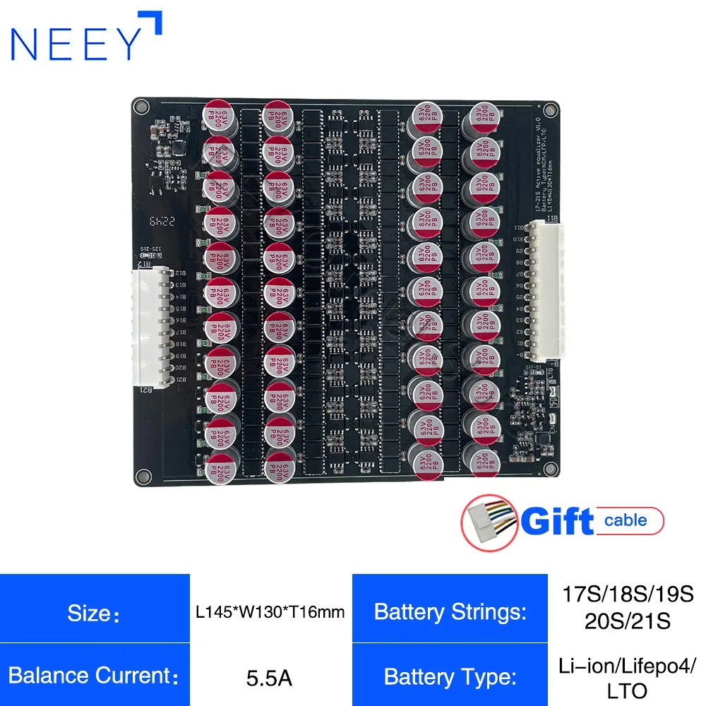 NEEY Equilibrador de ecualizador activo 5A 12S 13S 14S 15S 16S Lifepo4/Lipo/LTO Condensador de energía de batería Litio Lipo Lifepo4 Ecualizador: Azul