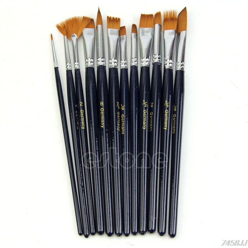 12Pc Aquarellen Borstel Acryl Olie Art Craft Aquarelle Verf Houten Handvat Pen Nagel Kunstenaar Korte Miniatuur Detail Schilderij Borstel