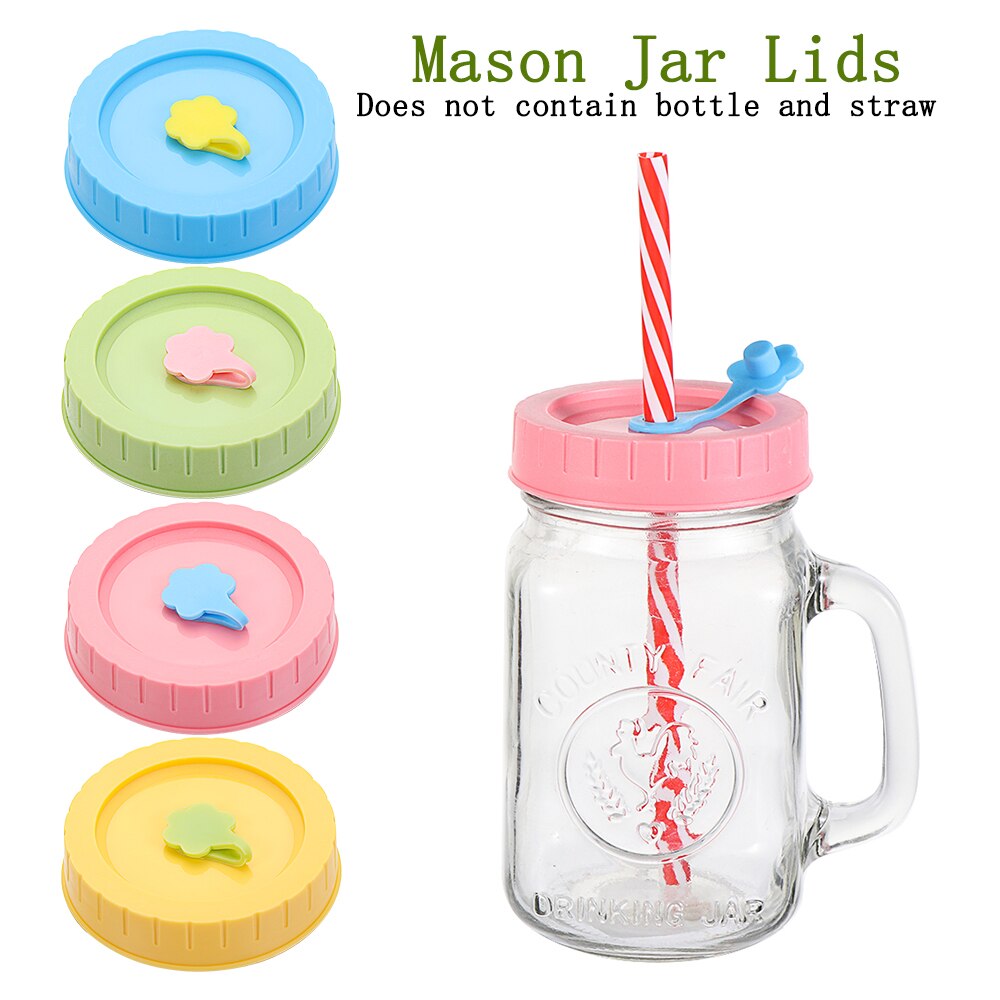 Universal Mason Jar Lids With Straw Hole 70mm Diameter Drinking Storage Cap Wide Mouth Leak Proof Home Kitchen Accessories