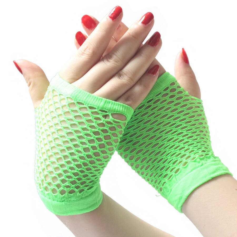 Black Womens Short Fishnet Net Gloves Fingerless Mesh Gloves Punk Rock Fancy Night Club Party Sexy Beautiful Gloves: Light Green