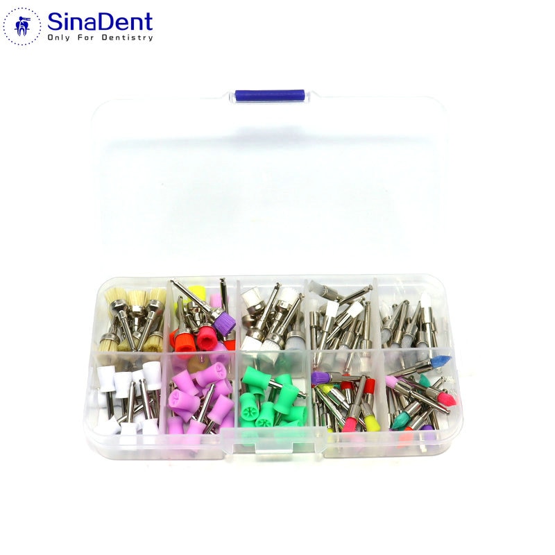 100Pcs Dental Teeth Polishing Brush Kit Dental Prophy Brush Coloring Nylon Polishing Brush for Dental Use Teeth Whitening