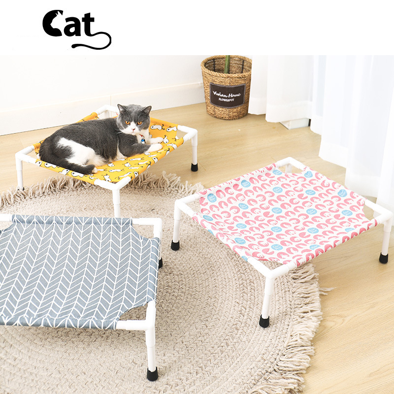 Wooden Elevated Summer Cat Bed House Pet House Pet Beds Wood Canvas dog Lounge Bed For Small Dogs Rabbit Puppy Durable Canvas