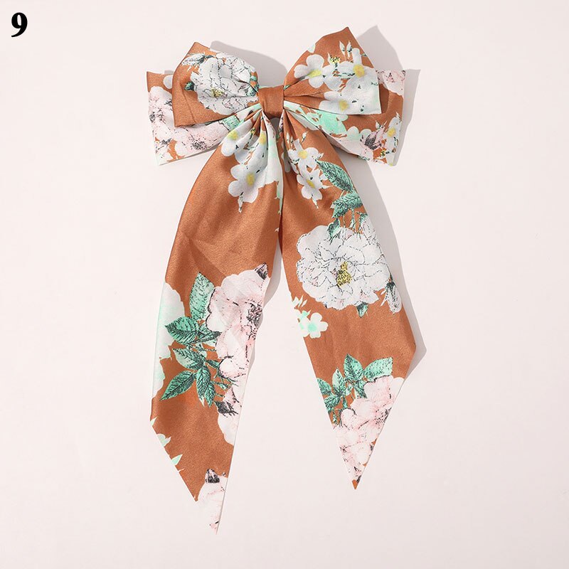 Gestreepte Bloemenprint Strik Haar Clips Lint Haarspeld Twee-Lagen Oversized Bows Haar Clip Haarspeldjes Meisjes Haar Accessoires: 9