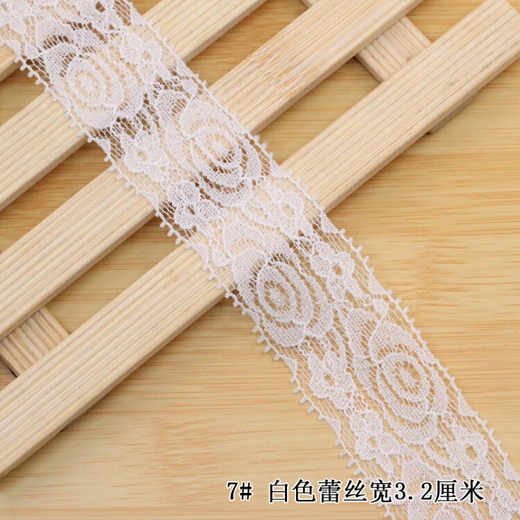 Elastic Bands More Floral Edge 1 meters/lot Stretch Trim Lace Ribbon Trimming Home Clothing Embroidered Craft Ornaments: 32mm white